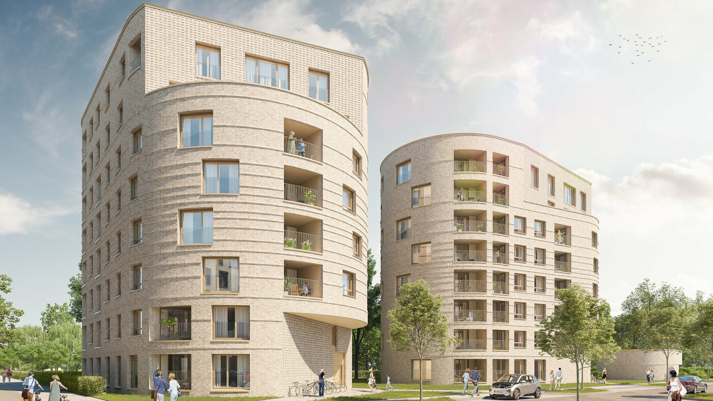 Eigentumswohnungen Hannover List - Ovale Baukörper mit hellen Klinker