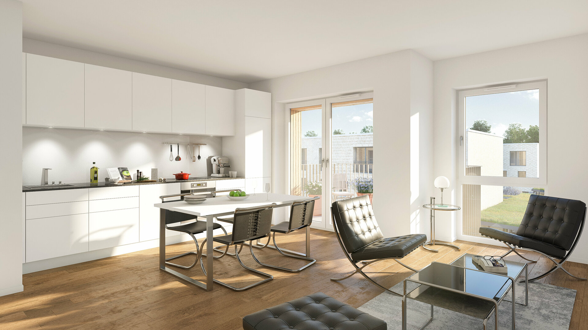 Visualisierung Baufeld F_Wohnen und Kochen 1_Homebase2com_Eigentumswohnung in Hannover-Bothfeld_Gundlach Bauträger